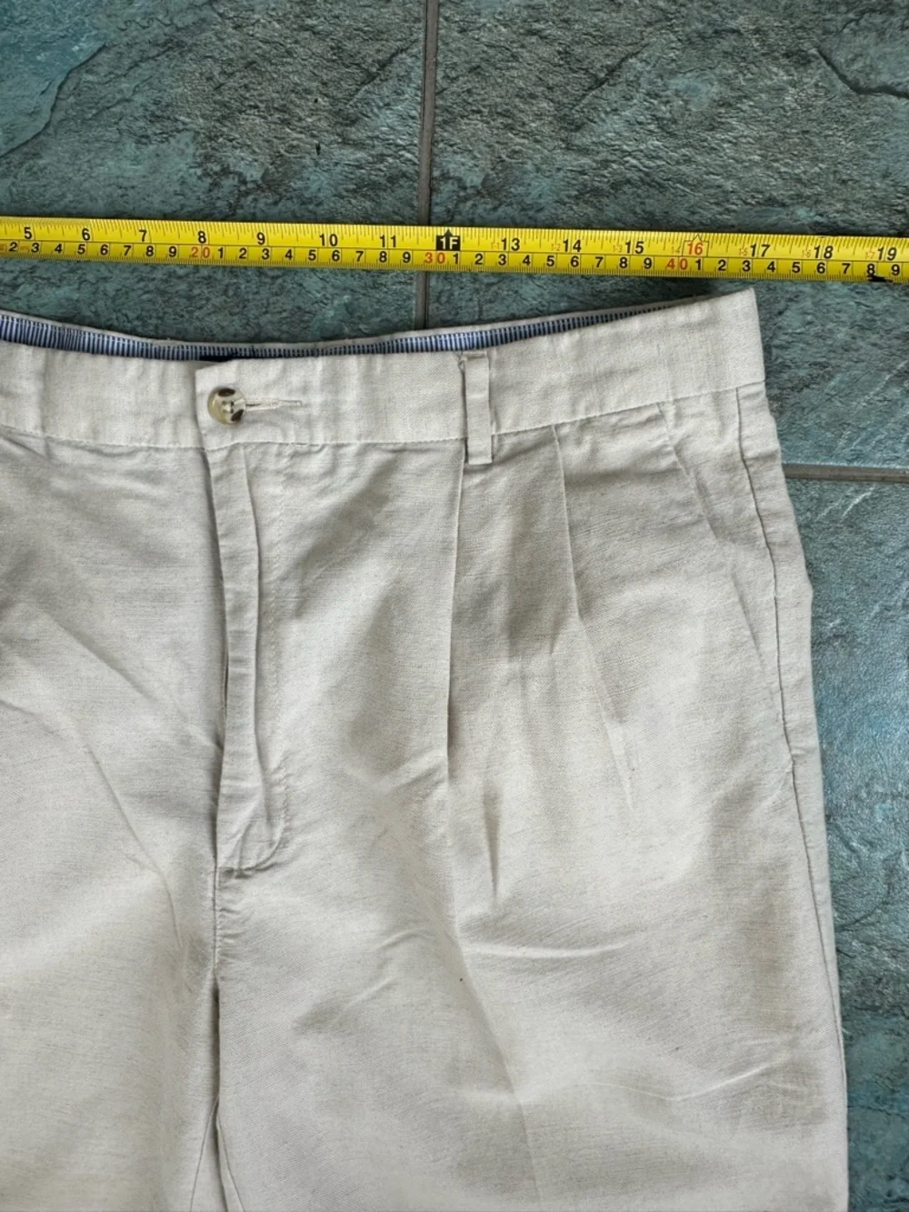 Charter Club Room Linen Blend Pants 36 X 29 Beige Pleated Cuffed Classic Fit